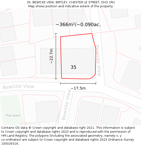 35, BEWICKE VIEW, BIRTLEY, CHESTER LE STREET, DH3 1RU: Plot and title map