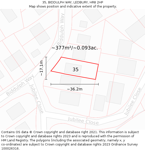 35, BIDDULPH WAY, LEDBURY, HR8 2HP: Plot and title map