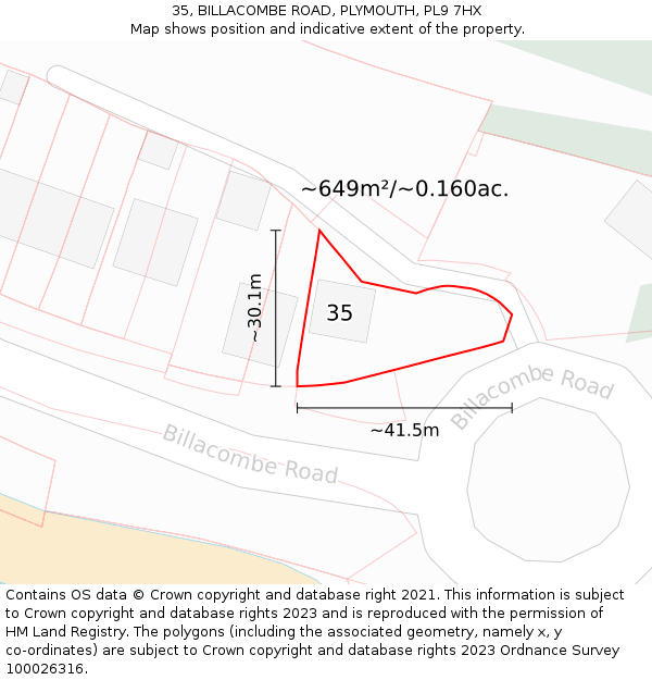 35, BILLACOMBE ROAD, PLYMOUTH, PL9 7HX: Plot and title map