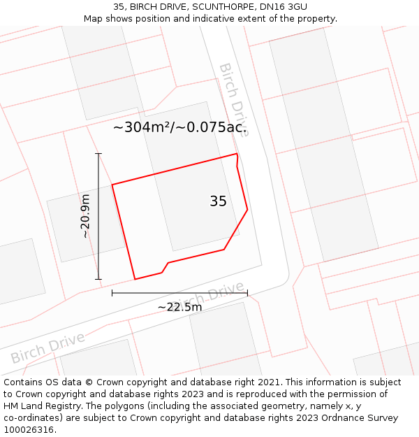 35, BIRCH DRIVE, SCUNTHORPE, DN16 3GU: Plot and title map