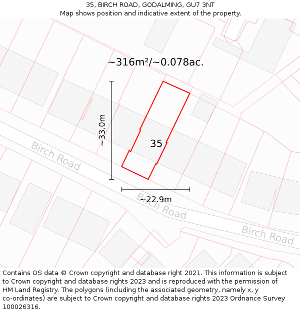 35, BIRCH ROAD, GODALMING, GU7 3NT: Plot and title map