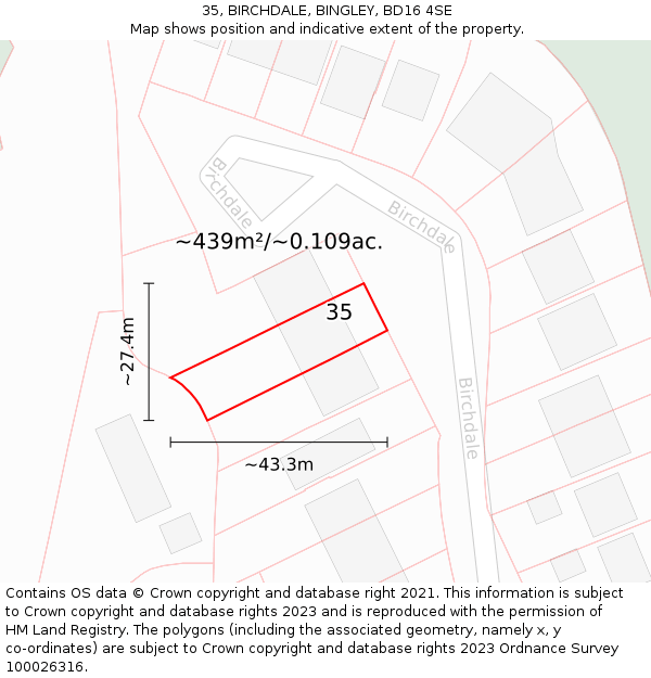 35, BIRCHDALE, BINGLEY, BD16 4SE: Plot and title map