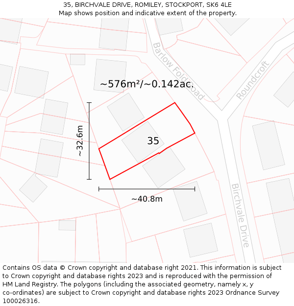 35, BIRCHVALE DRIVE, ROMILEY, STOCKPORT, SK6 4LE: Plot and title map