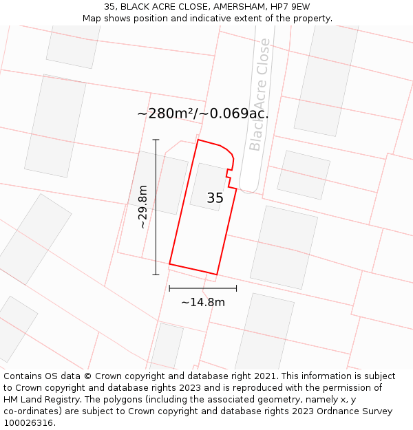 35, BLACK ACRE CLOSE, AMERSHAM, HP7 9EW: Plot and title map