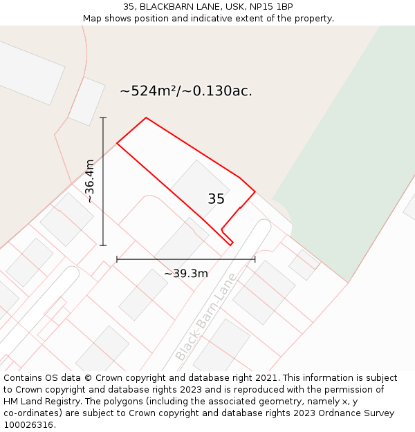 35, BLACKBARN LANE, USK, NP15 1BP: Plot and title map