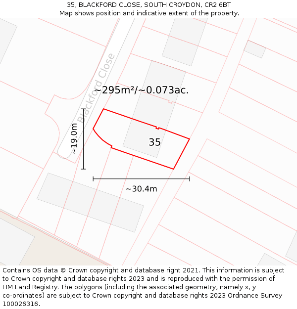 35, BLACKFORD CLOSE, SOUTH CROYDON, CR2 6BT: Plot and title map