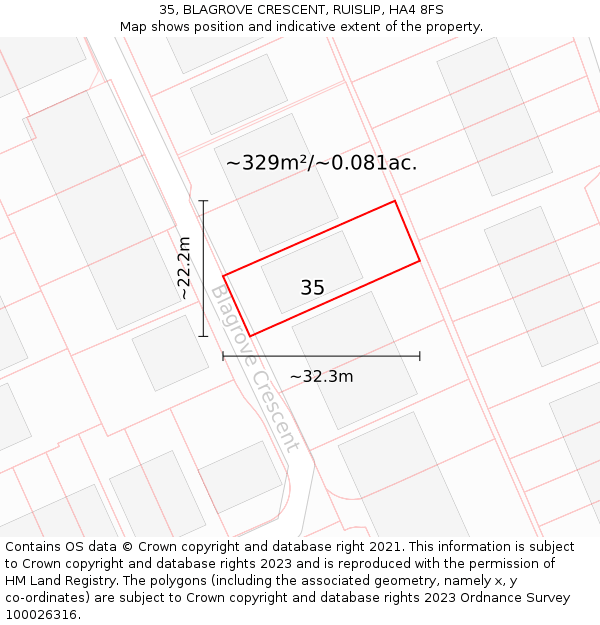 35, BLAGROVE CRESCENT, RUISLIP, HA4 8FS: Plot and title map