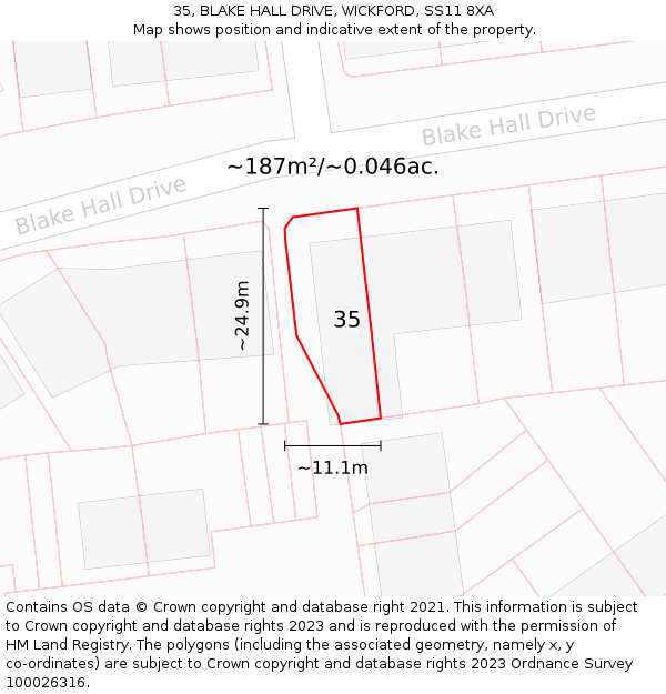 35, BLAKE HALL DRIVE, WICKFORD, SS11 8XA: Plot and title map