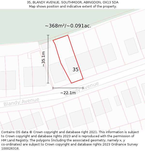 35, BLANDY AVENUE, SOUTHMOOR, ABINGDON, OX13 5DA: Plot and title map