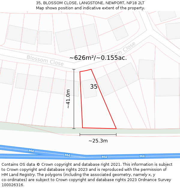 35, BLOSSOM CLOSE, LANGSTONE, NEWPORT, NP18 2LT: Plot and title map