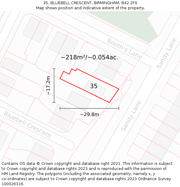 35, BLUEBELL CRESCENT, BIRMINGHAM, B42 2FS: Plot and title map