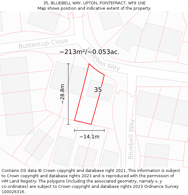 35, BLUEBELL WAY, UPTON, PONTEFRACT, WF9 1NE: Plot and title map