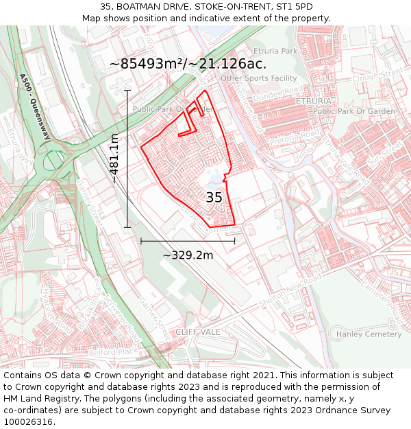 35, BOATMAN DRIVE, STOKE-ON-TRENT, ST1 5PD: Plot and title map