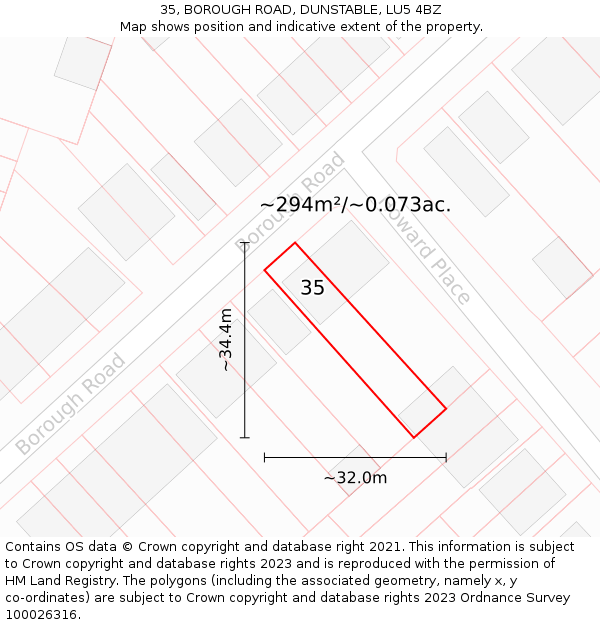 35, BOROUGH ROAD, DUNSTABLE, LU5 4BZ: Plot and title map