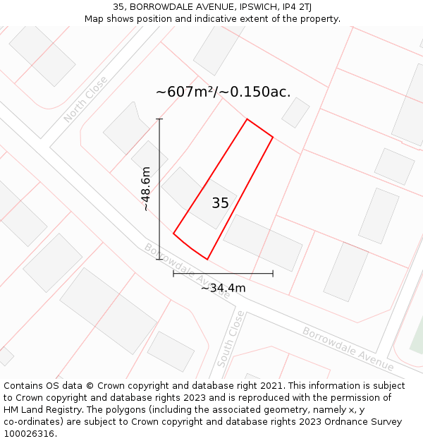 35, BORROWDALE AVENUE, IPSWICH, IP4 2TJ: Plot and title map