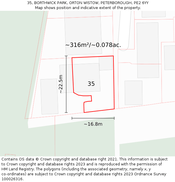 35, BORTHWICK PARK, ORTON WISTOW, PETERBOROUGH, PE2 6YY: Plot and title map