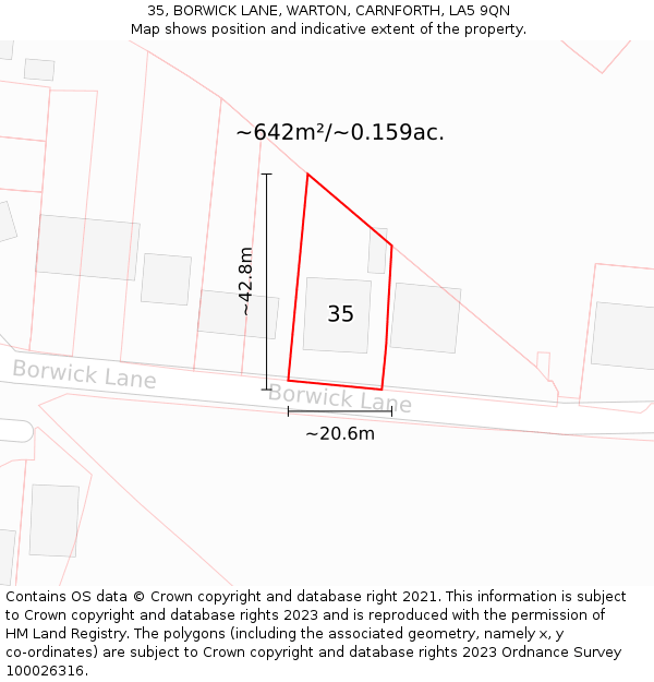 35, BORWICK LANE, WARTON, CARNFORTH, LA5 9QN: Plot and title map