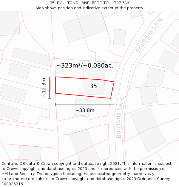 35, BOULTONS LANE, REDDITCH, B97 5NY: Plot and title map