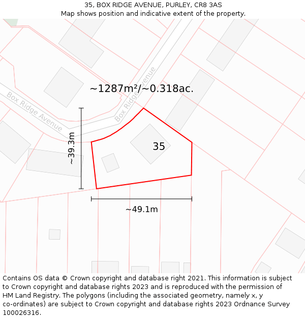 35, BOX RIDGE AVENUE, PURLEY, CR8 3AS: Plot and title map