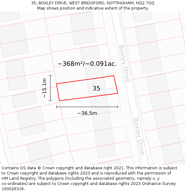 35, BOXLEY DRIVE, WEST BRIDGFORD, NOTTINGHAM, NG2 7GQ: Plot and title map