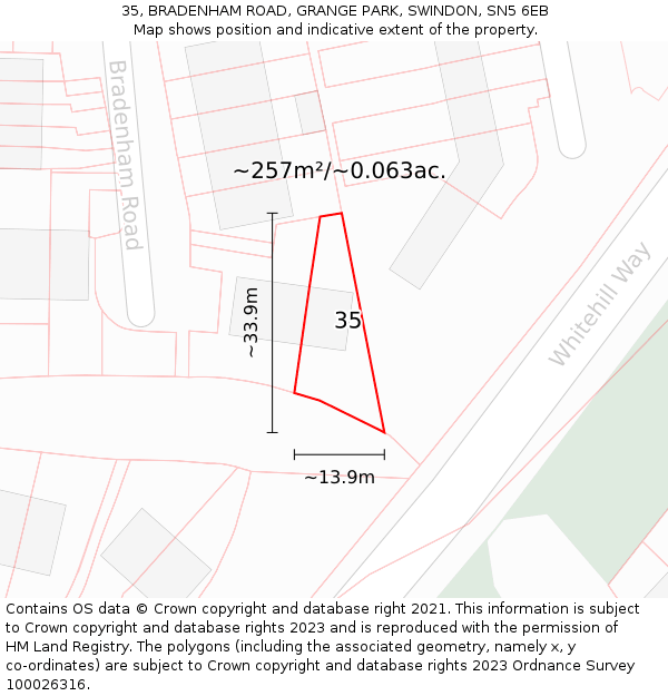 35, BRADENHAM ROAD, GRANGE PARK, SWINDON, SN5 6EB: Plot and title map