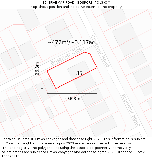 35, BRAEMAR ROAD, GOSPORT, PO13 0XY: Plot and title map