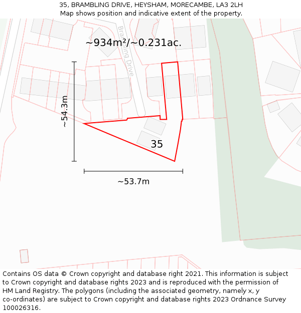 35, BRAMBLING DRIVE, HEYSHAM, MORECAMBE, LA3 2LH: Plot and title map