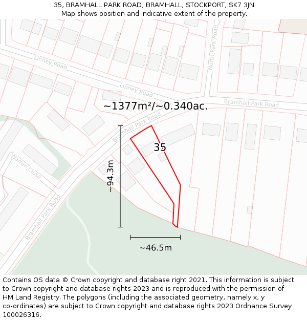 35, BRAMHALL PARK ROAD, BRAMHALL, STOCKPORT, SK7 3JN: Plot and title map