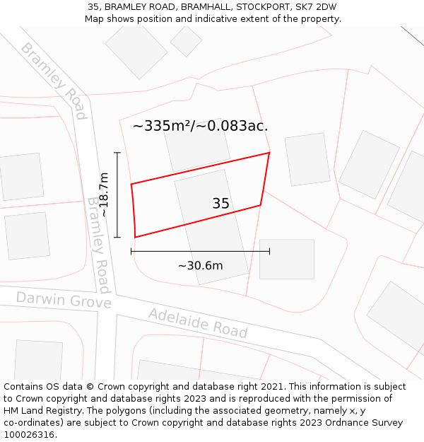 35, BRAMLEY ROAD, BRAMHALL, STOCKPORT, SK7 2DW: Plot and title map