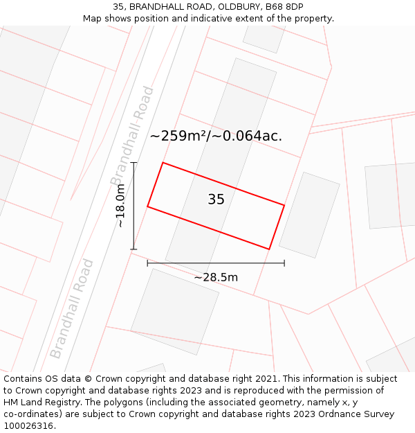 35, BRANDHALL ROAD, OLDBURY, B68 8DP: Plot and title map