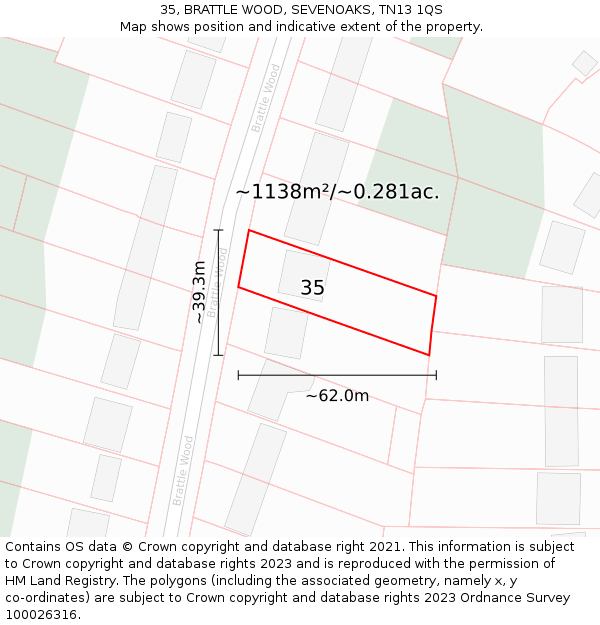 35, BRATTLE WOOD, SEVENOAKS, TN13 1QS: Plot and title map