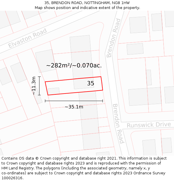 35, BRENDON ROAD, NOTTINGHAM, NG8 1HW: Plot and title map