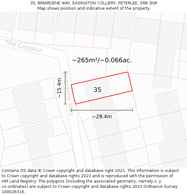 35, BRIARDENE WAY, EASINGTON COLLIERY, PETERLEE, SR8 3NR: Plot and title map