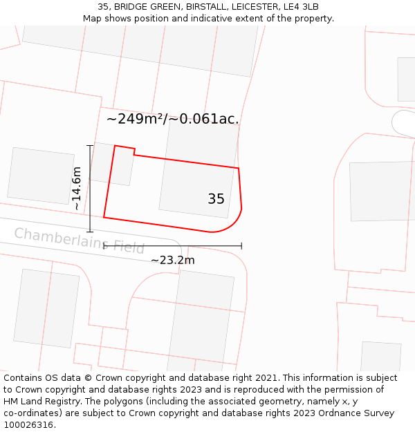 35, BRIDGE GREEN, BIRSTALL, LEICESTER, LE4 3LB: Plot and title map