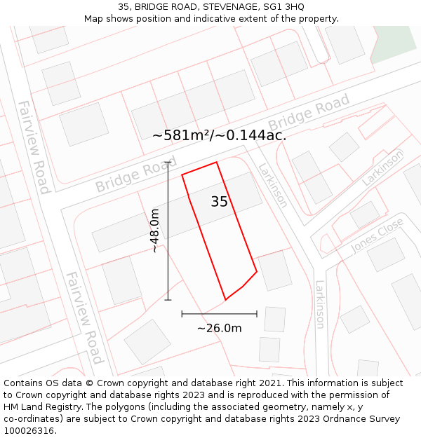 35, BRIDGE ROAD, STEVENAGE, SG1 3HQ: Plot and title map