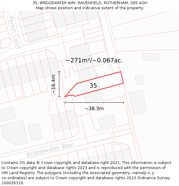 35, BRIDGEWATER WAY, RAVENFIELD, ROTHERHAM, S65 4GH: Plot and title map