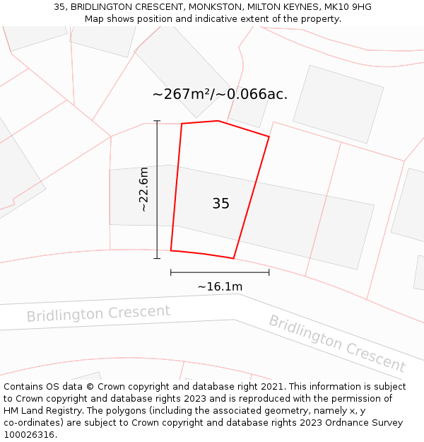 35, BRIDLINGTON CRESCENT, MONKSTON, MILTON KEYNES, MK10 9HG: Plot and title map