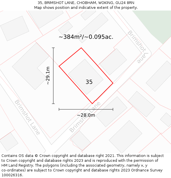 35, BRIMSHOT LANE, CHOBHAM, WOKING, GU24 8RN: Plot and title map