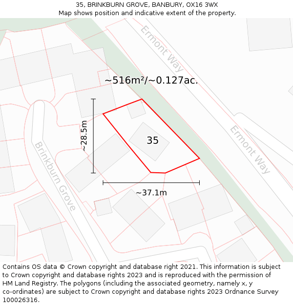 35, BRINKBURN GROVE, BANBURY, OX16 3WX: Plot and title map