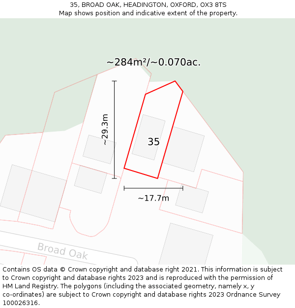 35, BROAD OAK, HEADINGTON, OXFORD, OX3 8TS: Plot and title map