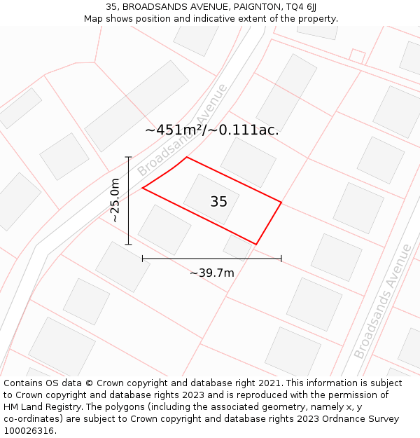 35, BROADSANDS AVENUE, PAIGNTON, TQ4 6JJ: Plot and title map