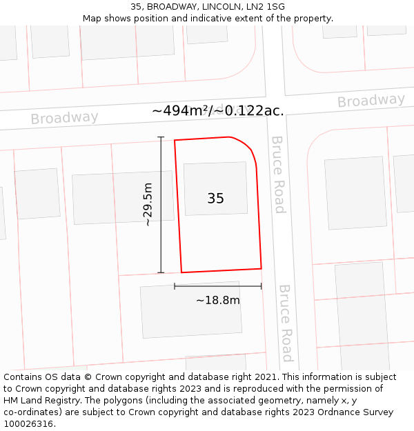 35, BROADWAY, LINCOLN, LN2 1SG: Plot and title map