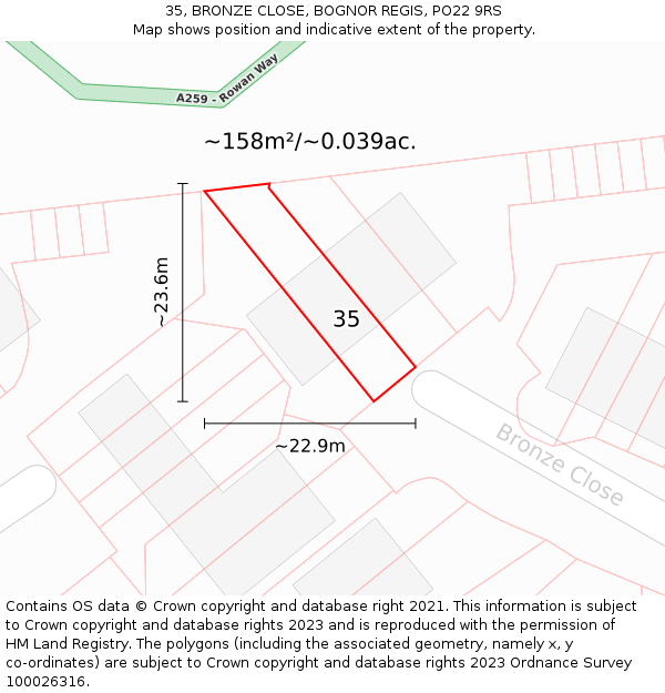 35, BRONZE CLOSE, BOGNOR REGIS, PO22 9RS: Plot and title map