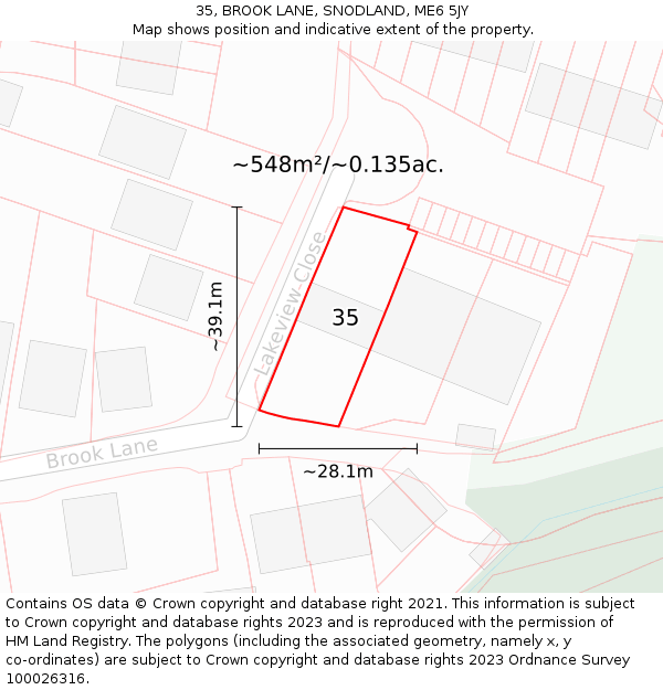 35, BROOK LANE, SNODLAND, ME6 5JY: Plot and title map