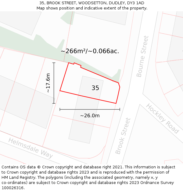 35, BROOK STREET, WOODSETTON, DUDLEY, DY3 1AD: Plot and title map