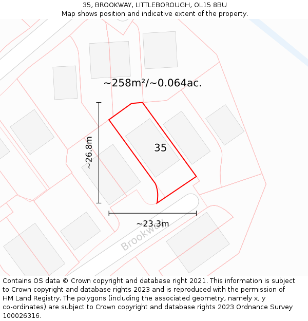 35, BROOKWAY, LITTLEBOROUGH, OL15 8BU: Plot and title map