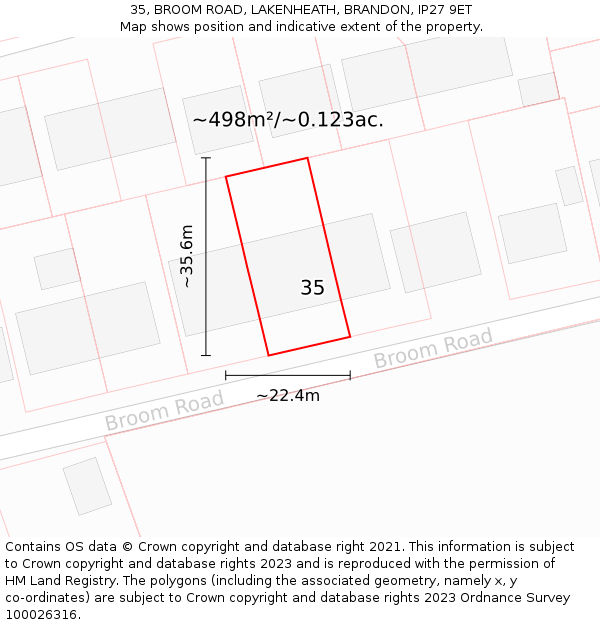 35, BROOM ROAD, LAKENHEATH, BRANDON, IP27 9ET: Plot and title map