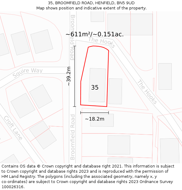 35, BROOMFIELD ROAD, HENFIELD, BN5 9UD: Plot and title map