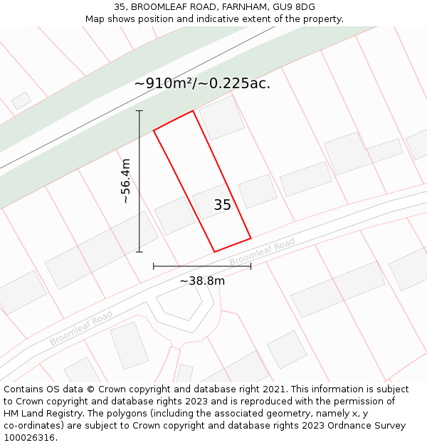 35, BROOMLEAF ROAD, FARNHAM, GU9 8DG: Plot and title map