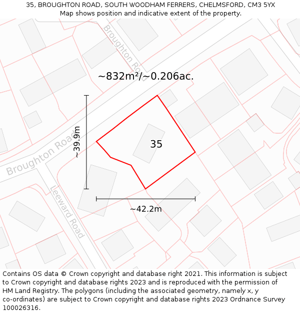 35, BROUGHTON ROAD, SOUTH WOODHAM FERRERS, CHELMSFORD, CM3 5YX: Plot and title map